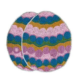 Tiramisu Easter Egg Beaded Placemats 15in Pop of Color Set of 2 New